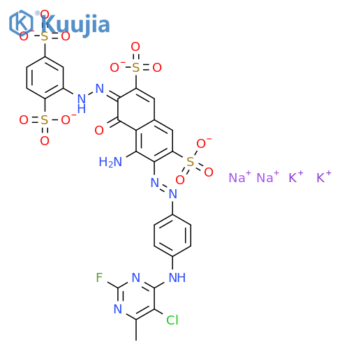 2,7-Naphthalenedisulfonicacid,4-amino-3-[2-[4-[(5-chloro-2-fluoro-6-methyl-4-pyrimidinyl)amino]phenyl]diazenyl]-6-[2-(2,5-disulfophenyl)diazenyl]-5-hydroxy-,potassium sodium salt (1:?:?) structure