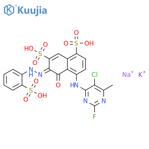 1,7-Naphthalenedisulfonicacid,4-[(5-chloro-2-fluoro-6-methyl-4-pyrimidinyl)amino]-5-hydroxy-6-[2-(2-sulfophenyl)diazenyl]-,potassium sodium salt (1:?:?) structure