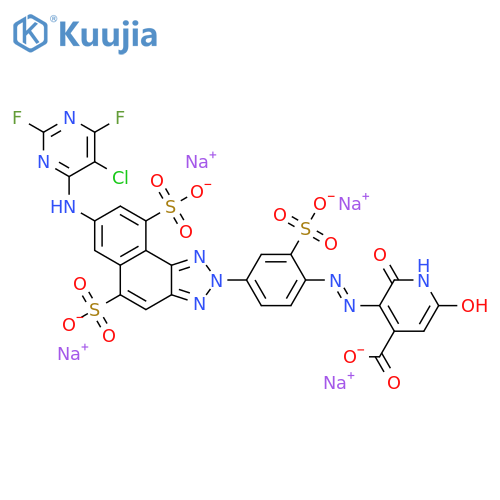 4-Pyridinecarboxylicacid,3-[2-[4-[7-[(5-chloro-2,6-difluoro-4-pyrimidinyl)amino]-5,9-disulfo-2H-naphtho[1,2-d]triazol-2-yl]-2-sulfophenyl]diazenyl]-1,2-dihydro-6-hydroxy-2-oxo-,sodium salt (1:?) structure