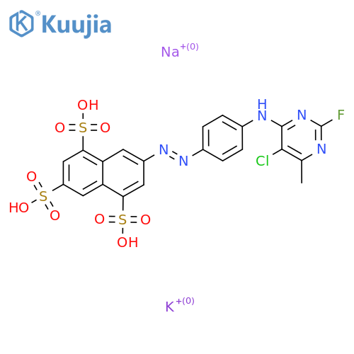 7-[[4-[(5-chloro-2-fluoro-6-methyl-4-pyrimidinyl)amino]phenyl]azo]naphthalene-1,3,5-trisulphonic acid, potassium sodium salt structure