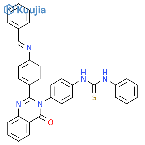 1-{4-[4-oxo-2-(4-{[(1E)-phenylmethylidene]amino}phenyl)quinazolin-3(4H)-yl]phenyl}-3-phenylthiourea structure