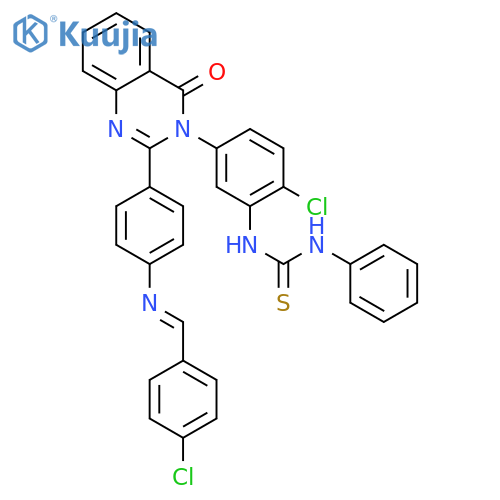 1-{2-chloro-5-[2-(4-{[(1E)-(4-chlorophenyl)methylidene]amino}phenyl)-4-oxoquinazolin-3(4H)-yl]phenyl}-3-phenylthiourea structure