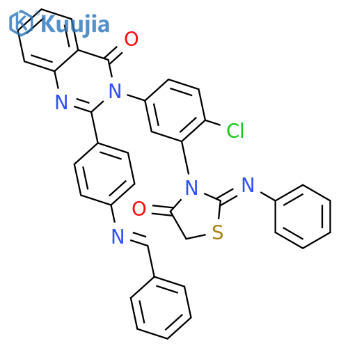 3-{4-chloro-3-[(2Z)-4-oxo-2-(phenylimino)-1,3-thiazolidin-3-yl]phenyl}-2-(4-{[(E)-phenylmethylidene]amino}phenyl)quinazolin-4(3H)-one structure