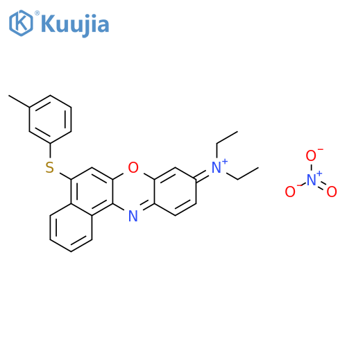 N-ethyl-N-{5-[(3-methylphenyl)sulfanyl]-9H-benzo[a]phenoxazin-9-ylidene}ethanaminium nitrate structure