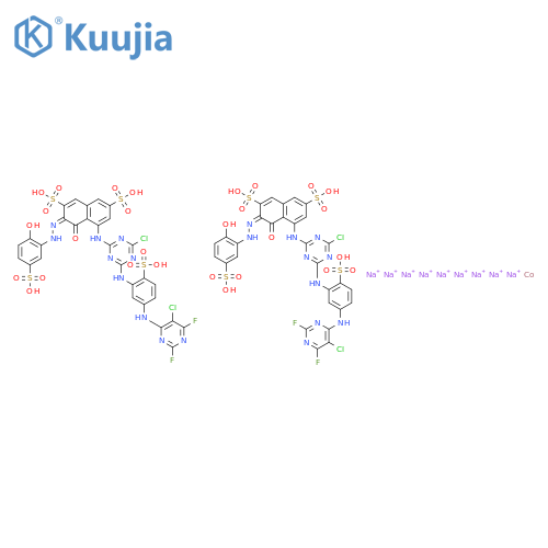 Cobaltate(9-), bis[5-[[4-chloro-6-[[5-[(5-chloro-2,6-difluoro-4-pyrimidinyl)amino]-2-sulfophenyl]amino]-1,3,5-triazin-2-yl]amino]-4-hydroxy-3-[(2-hydroxy-5-sulfophenyl)azo]-2,7-naphthalenedisulfonato(6-)]-, nonasodium structure