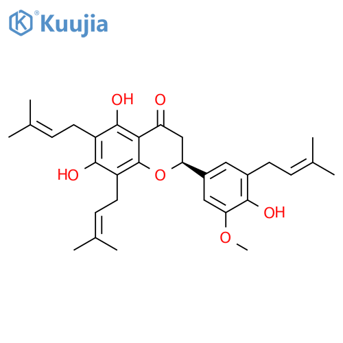 4H-1-Benzopyran-4-one, 2,3-dihydro-5,7-dihydroxy-2-[4-hydroxy-3-methoxy-5-(3-methyl-2-buten-1-yl)phenyl]-6,8-bis(3-methyl-2-buten-1-yl)-, (2S)- structure