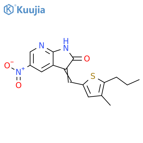 2H-Pyrrolo[2,3-b]pyridin-2-one, 1,3-dihydro-3-[(4-methyl-5-propyl-2-thienyl)methylene]-5-nitro- structure