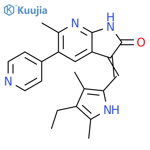 2H-Pyrrolo[2,3-b]pyridin-2-one, 3-[(4-ethyl-3,5-dimethyl-1H-pyrrol-2-yl)methylene]-1,3-dihydro-6-methyl-5-(4-pyridinyl)- structure