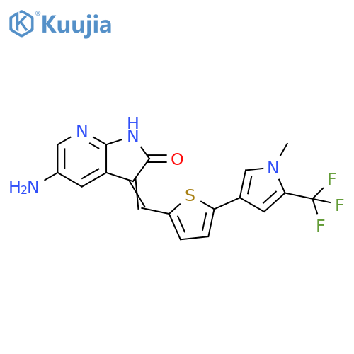 2H-Pyrrolo[2,3-b]pyridin-2-one, 5-amino-1,3-dihydro-3-[[5-[1-methyl-5-(trifluoromethyl)-1H-pyrrol-3-yl]-2-thienyl]methylene]- structure