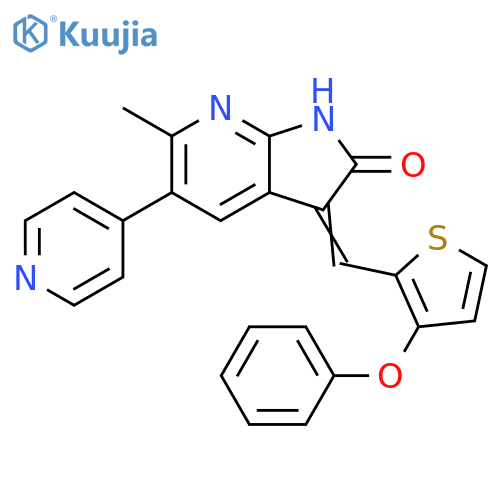 2H-Pyrrolo[2,3-b]pyridin-2-one, 1,3-dihydro-6-methyl-3-[(3-phenoxy-2-thienyl)methylene]-5-(4-pyridinyl)- structure