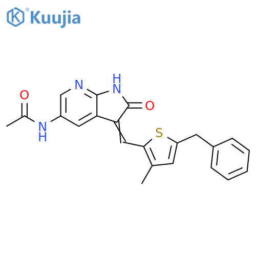 Acetamide,N-[2,3-dihydro-3-[[3-methyl-5-(phenylmethyl)-2-thienyl]methylene]-2-oxo-1H-pyrrolo[2,3-b]pyridin-5-yl]- structure