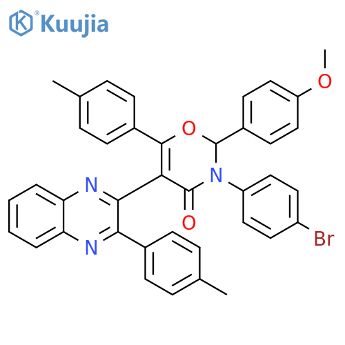 4H-1,3-Oxazin-4-one, 3-(4-bromophenyl)-2,3-dihydro-2-(4-methoxyphenyl)-6-(4-methylphenyl)-5-[3-(4-methylphenyl)-2-quinoxalinyl]- structure