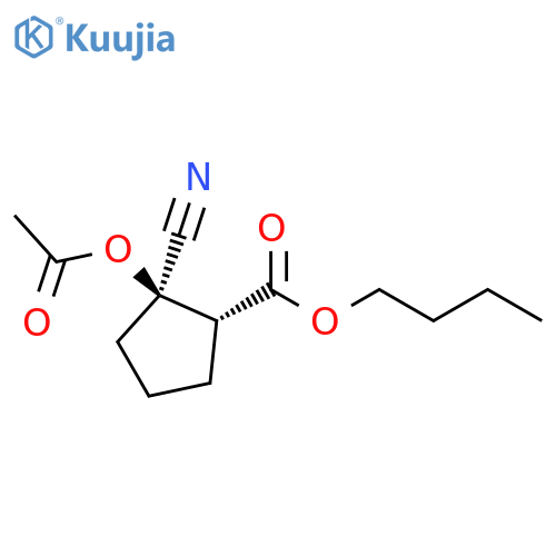 Cyclopentanecarboxylic acid, 2-(acetyloxy)-2-cyano-, butyl ester, (1R,2R)-rel- structure