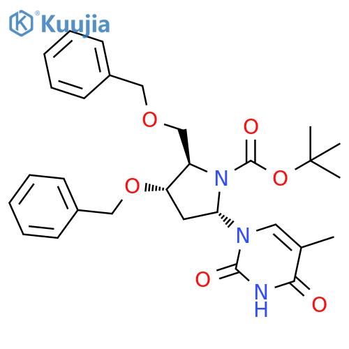 1-Pyrrolidinecarboxylic acid, 5-(3,4-dihydro-5-methyl-2,4-dioxo-1(2H)-pyrimidinyl)-3-(phenylmethoxy)-2-[(phenylmethoxy)methyl]-, 1,1-dimethylethyl ester, (2R,3S,5S)- structure