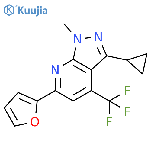 <br>3-Cyclopropyl-6-furan-2-yl-1-methyl-4-trifluoromethyl-1H-pyrazolo[3,4-b]pyr idine structure