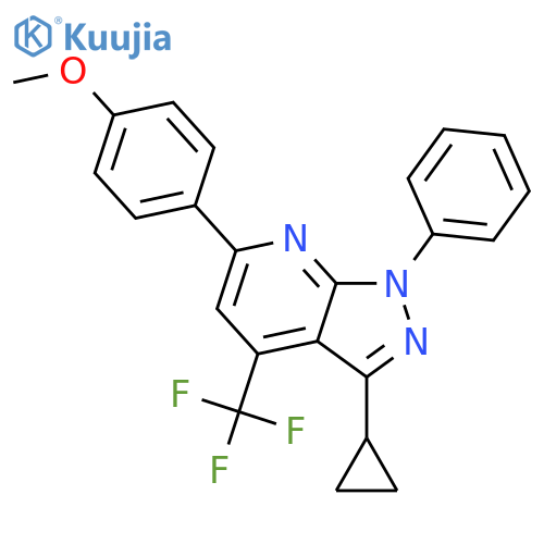 <br>3-Cyclopropyl-6-(4-methoxy-phenyl)-1-phenyl-4-trifluoromethyl-1H-pyrazolo[3 ,4-b]pyridine structure