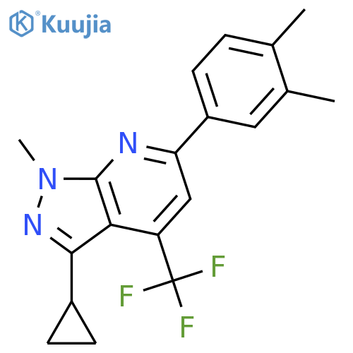 <br>3-Cyclopropyl-6-(3,4-dimethyl-phenyl)-1-methyl-4-trifluoromethyl-1H-pyrazol o[3,4-b]pyridine structure