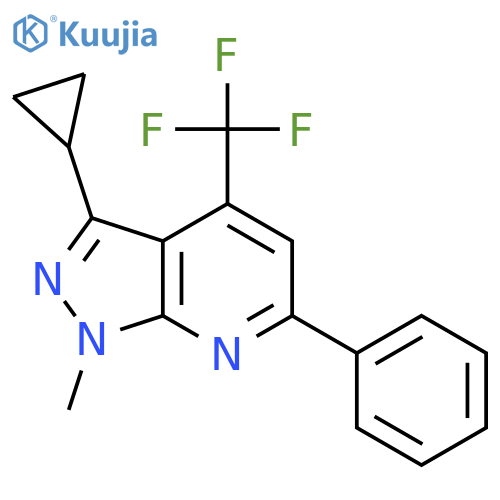 <br>3-Cyclopropyl-1-methyl-6-phenyl-4-trifluoromethyl-1H-pyrazolo[3,4-b]pyridin e structure