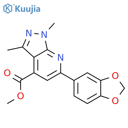 <br>6-Benzo[1,3]dioxol-5-yl-1,3-dimethyl-1H-pyrazolo[3,4-b]pyridine-4-carboxyli c acid methyl ester structure