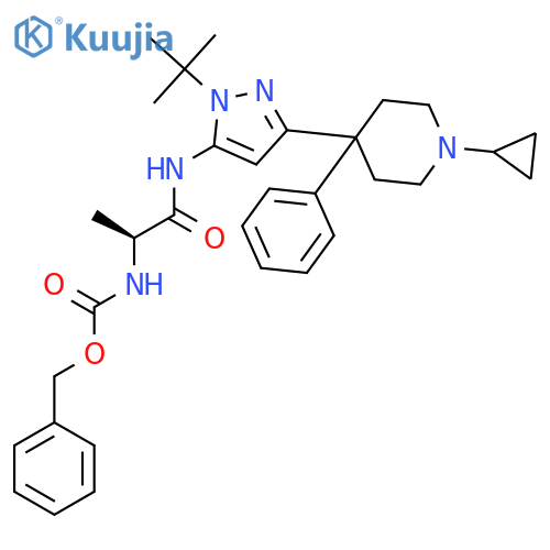 Carbamic acid,[(1S)-2-[[3-(1-cyclopropyl-4-phenyl-4-piperidinyl)-1-(1,1-dimethylethyl)-1H-pyrazol-5-yl]amino]-1-methyl-2-oxoethyl]-, phenylmethyl ester structure
