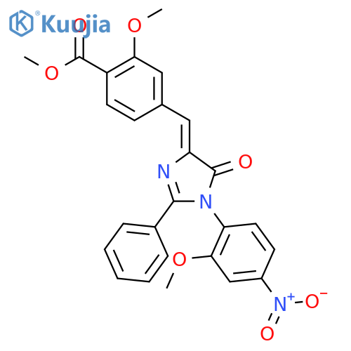 Benzoic acid,4-[[1,5-dihydro-1-(2-methoxy-4-nitrophenyl)-5-oxo-2-phenyl-4H-imidazol-4-ylidene]methyl]-2-methoxy-,methyl ester structure