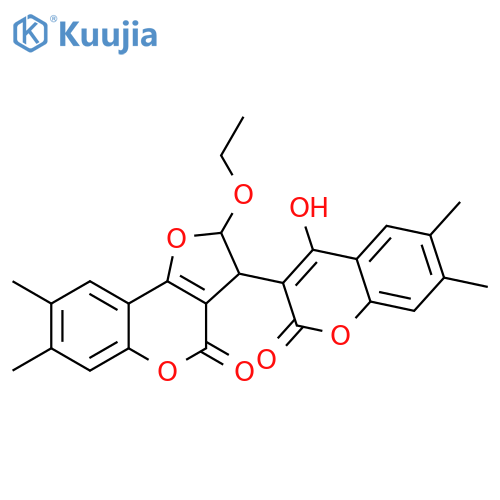 4H-Furo[3,2-c][1]benzopyran-4-one, 2-ethoxy-2,3-dihydro-3-(4-hydroxy-6,7-dimethyl-2-oxo-2H-1-benzopyran-3-yl)-7,8-dimethyl- structure
