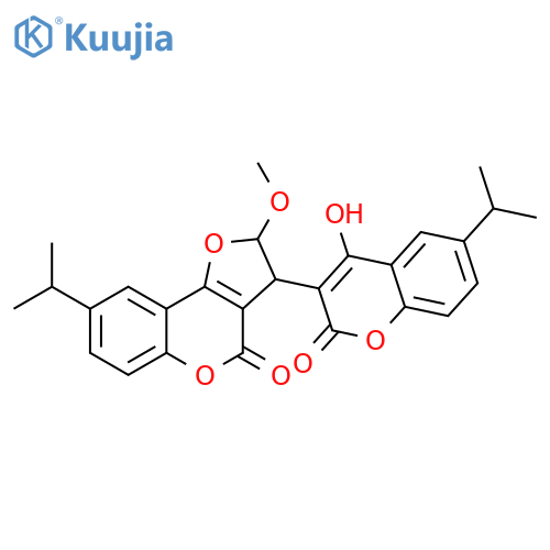 4H-Furo[3,2-c][1]benzopyran-4-one, 2,3-dihydro-3-[4-hydroxy-6-(1-methylethyl)-2-oxo-2H-1-benzopyran-3-yl]-2-methoxy-8-(1-methylethyl)- structure
