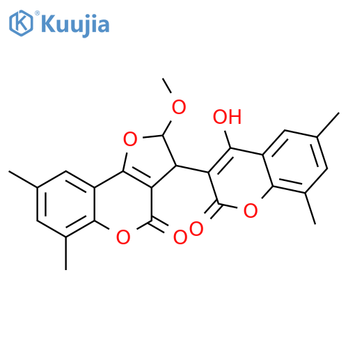 4H-Furo[3,2-c][1]benzopyran-4-one,2,3-dihydro-3-(4-hydroxy-6,8-dimethyl-2-oxo-2H-1-benzopyran-3-yl)-2-methoxy-6,8-dimethyl- structure