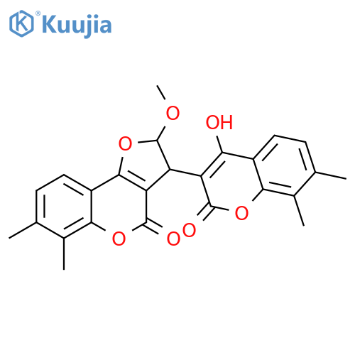 4H-Furo[3,2-c][1]benzopyran-4-one, 2,3-dihydro-3-(4-hydroxy-7,8-dimethyl-2-oxo-2H-1-benzopyran-3-yl)-2-methoxy-6,7-dimethyl- structure