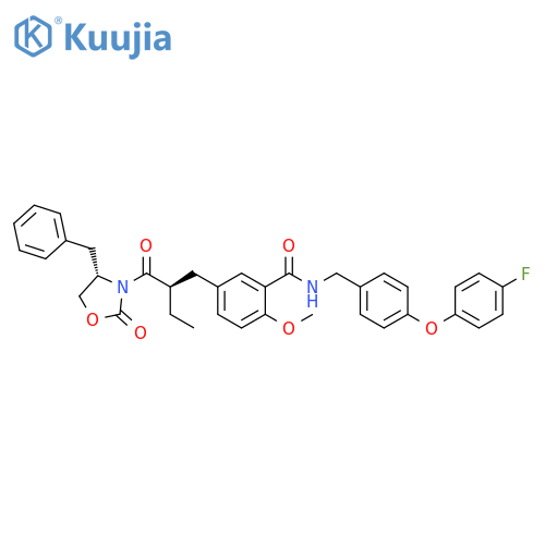 Benzamide, N-[[4-(4-fluorophenoxy)phenyl]methyl]-2-methoxy-5-[(2R)-2-[[(4S)-2-oxo-4-(phenylmethyl)-3-oxazolidinyl]carbonyl]butyl]- structure