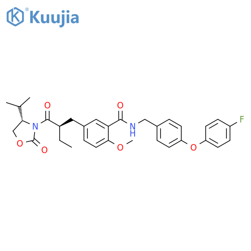 Benzamide,N-[[4-(4-fluorophenoxy)phenyl]methyl]-2-methoxy-5-[(2R)-2-[[(4S)-4-(1-methylethyl)-2-oxo-3-oxazolidinyl]carbonyl]butyl]- structure