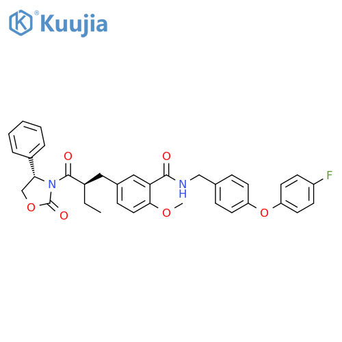 Benzamide,N-[[4-(4-fluorophenoxy)phenyl]methyl]-2-methoxy-5-[(2R)-2-[[(4S)-2-oxo-4-phenyl-3-oxazolidinyl]carbonyl]butyl]- structure