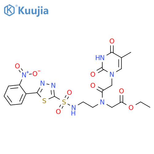 Glycine,N-[(3,4-dihydro-5-methyl-2,4-dioxo-1(2H)-pyrimidinyl)acetyl]-N-[2-[[[5-(2-nitrophenyl)-1,3,4-thiadiazol-2-yl]sulfonyl]amino]ethyl]-, ethyl ester structure