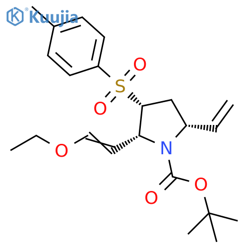 1-Pyrrolidinecarboxylic acid,5-ethenyl-2-(2-ethoxyethenyl)-3-[(4-methylphenyl)sulfonyl]-,1,1-dimethylethyl ester, (2R,3R,5R)-rel- structure
