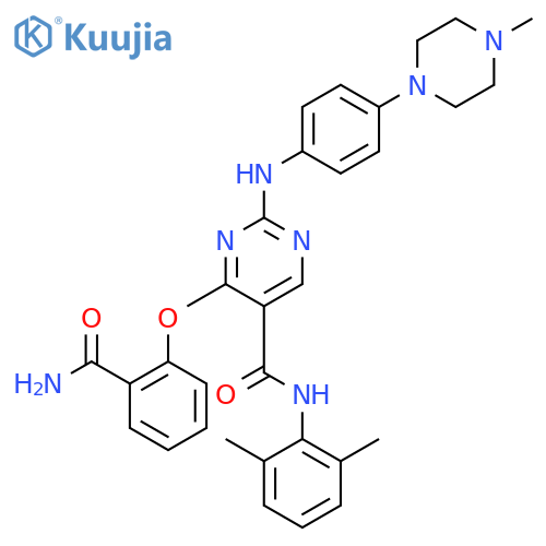 5-Pyrimidinecarboxamide,4-[2-(aminocarbonyl)phenoxy]-N-(2,6-dimethylphenyl)-2-[[4-(4-methyl-1-piperazinyl)phenyl]amino]- structure