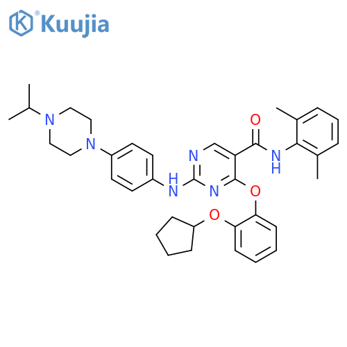 5-Pyrimidinecarboxamide,4-[2-(cyclopentyloxy)phenoxy]-N-(2,6-dimethylphenyl)-2-[[4-[4-(1-methylethyl)-1-piperazinyl]phenyl]amino]- structure