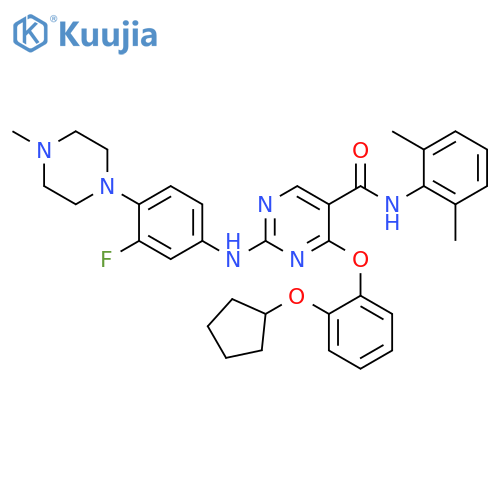 5-Pyrimidinecarboxamide,4-[2-(cyclopentyloxy)phenoxy]-N-(2,6-dimethylphenyl)-2-[[3-fluoro-4-(4-methyl-1-piperazinyl)phenyl]amino]- structure