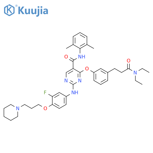 5-Pyrimidinecarboxamide,4-[3-[3-(diethylamino)-3-oxopropyl]phenoxy]-N-(2,6-dimethylphenyl)-2-[[3-fluoro-4-[3-(1-piperidinyl)propoxy]phenyl]amino]- structure