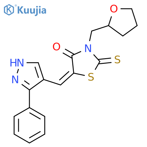 4-Thiazolidinone,5-[(3-phenyl-1H-pyrazol-4-yl)methylene]-3-[(tetrahydro-2-furanyl)methyl]-2-thioxo- structure