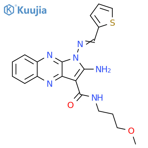 2-amino-N-(3-methoxypropyl)-1-(E)-(thiophen-2-yl)methylideneamino-1H-pyrrolo2,3-bquinoxaline-3-carboxamide structure