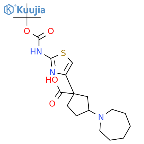 Cyclopentanecarboxylic acid,1-[2-[[(1,1-dimethylethoxy)carbonyl]amino]-4-thiazolyl]-3-(hexahydro-1H-azepin-1-yl)- structure
