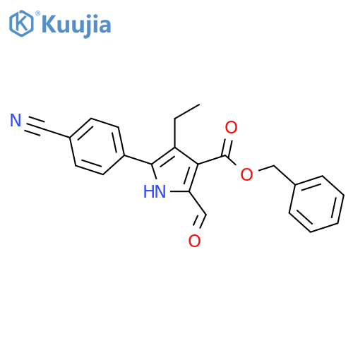 1H-Pyrrole-3-carboxylic acid, 5-(4-cyanophenyl)-4-ethyl-2-formyl-,phenylmethyl ester structure