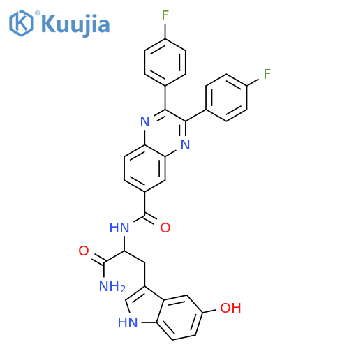6-Quinoxalinecarboxamide,N-[(1S)-2-amino-1-[(5-hydroxy-1H-indol-3-yl)methyl]-2-oxoethyl]-2,3-bis(4-fluorophenyl)- structure