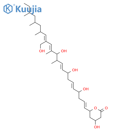 2H-Pyran-2-one,tetrahydro-4-hydroxy-6-[4,8,12-trihydroxy-15-(hydroxymethyl)-11,13,17,19,21-pentamethyl-1,5,9,13,15-tricosapentaenyl]-(9CI) structure