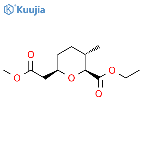 2H-Pyran-2-acetic acid, 6-(ethoxycarbonyl)tetrahydro-5-methyl-, methylester, (2R,5S,6S)-rel- structure