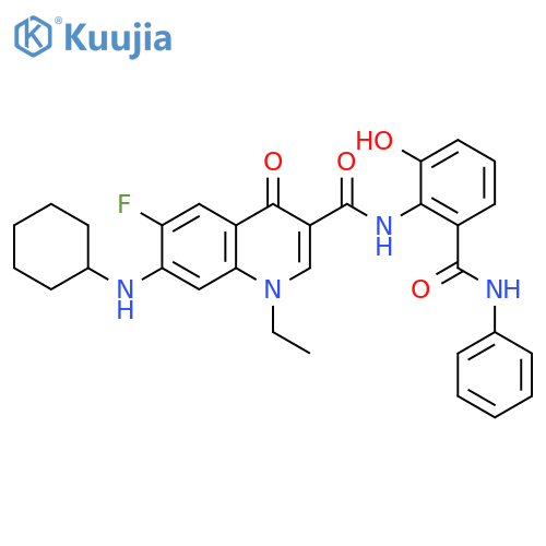 3-Quinolinecarboxamide,7-(cyclohexylamino)-1-ethyl-6-fluoro-1,4-dihydro-N-[2-hydroxy-6-[(phenylamino)carbonyl]phenyl]-4-oxo- structure