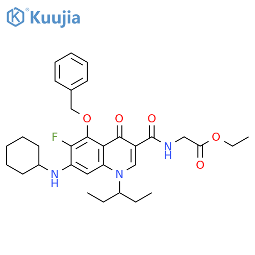 Glycine,N-[[7-(cyclohexylamino)-1-(1-ethylpropyl)-6-fluoro-1,4-dihydro-4-oxo-5-(phenylmethoxy)-3-quinolinyl]carbonyl]-, ethyl ester structure