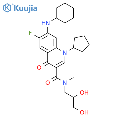 3-Quinolinecarboxamide,7-(cyclohexylamino)-1-cyclopentyl-N-(2,3-dihydroxypropyl)-6-fluoro-1,4-dihydro-N-methyl-4-oxo- structure