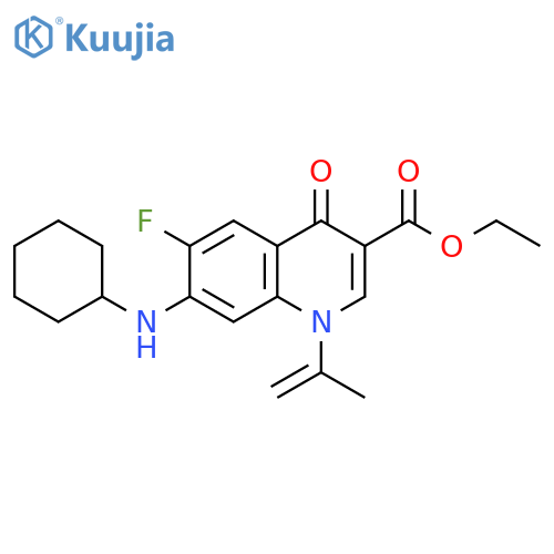 3-Quinolinecarboxylic acid,7-(cyclohexylamino)-6-fluoro-1,4-dihydro-1-(1-methylethenyl)-4-oxo-,ethyl ester structure