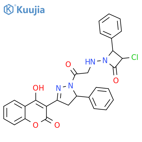 1H-Pyrazole,1-[[(3-chloro-2-oxo-4-phenyl-1-azetidinyl)amino]acetyl]-4,5-dihydro-3-(4-hydroxy-2-oxo-2H-1-benzopyran-3-yl)-5-phenyl- structure